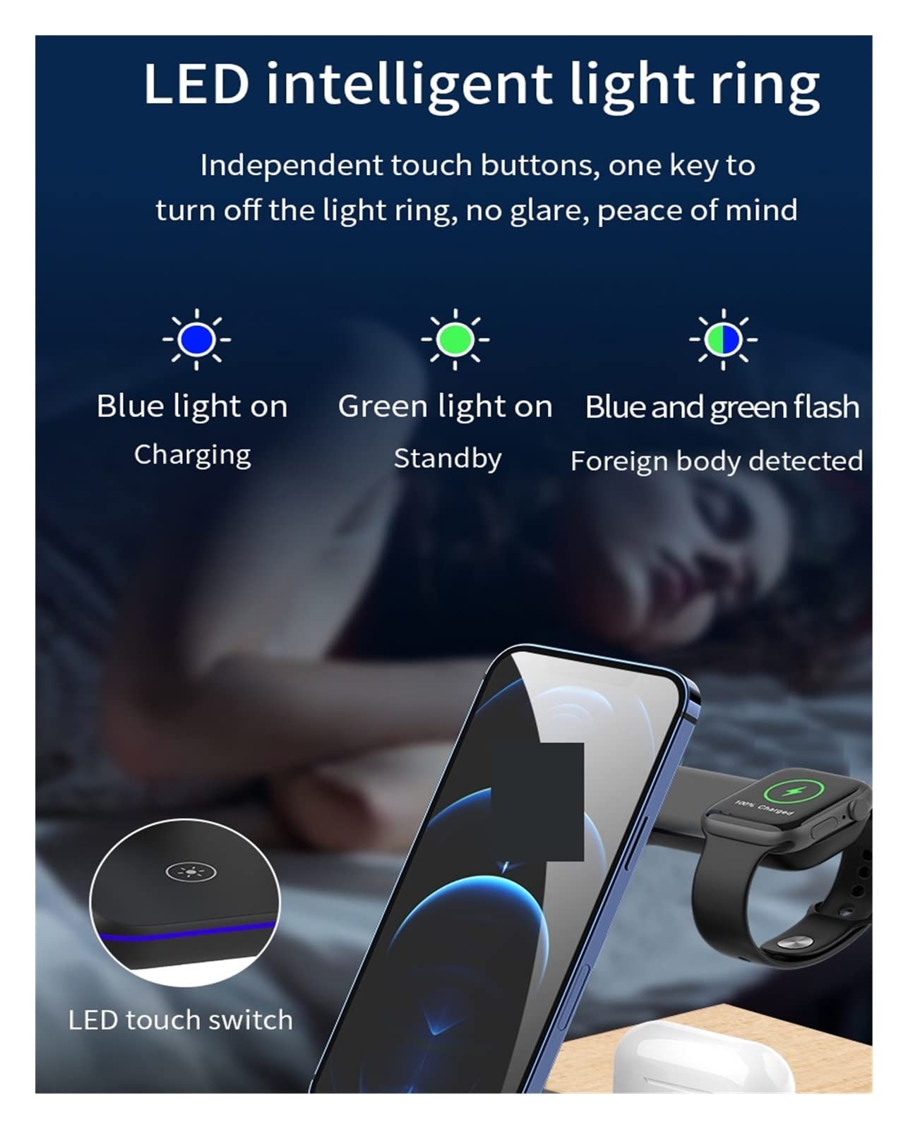 15W 3 en 1 Station de Charge Rapide Qi Chargeur sans Fil USB Charge Support téléphone for téléphones, Tablette Conception Portable