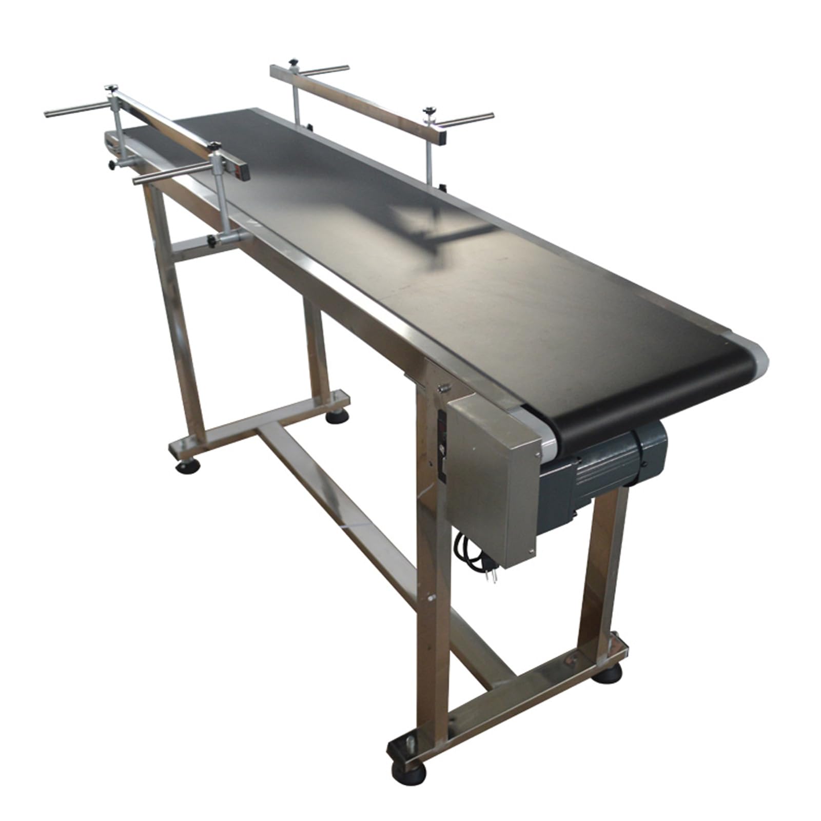 BEILOCKERY 59 inch PVC Belt Conveyor 11.8 inch Width Double Guardrails Stainless Steel Frames Belt Conveyor for Conveying Bottles Metal Plastic Bags Cartons 110V 120W(Black Belt)