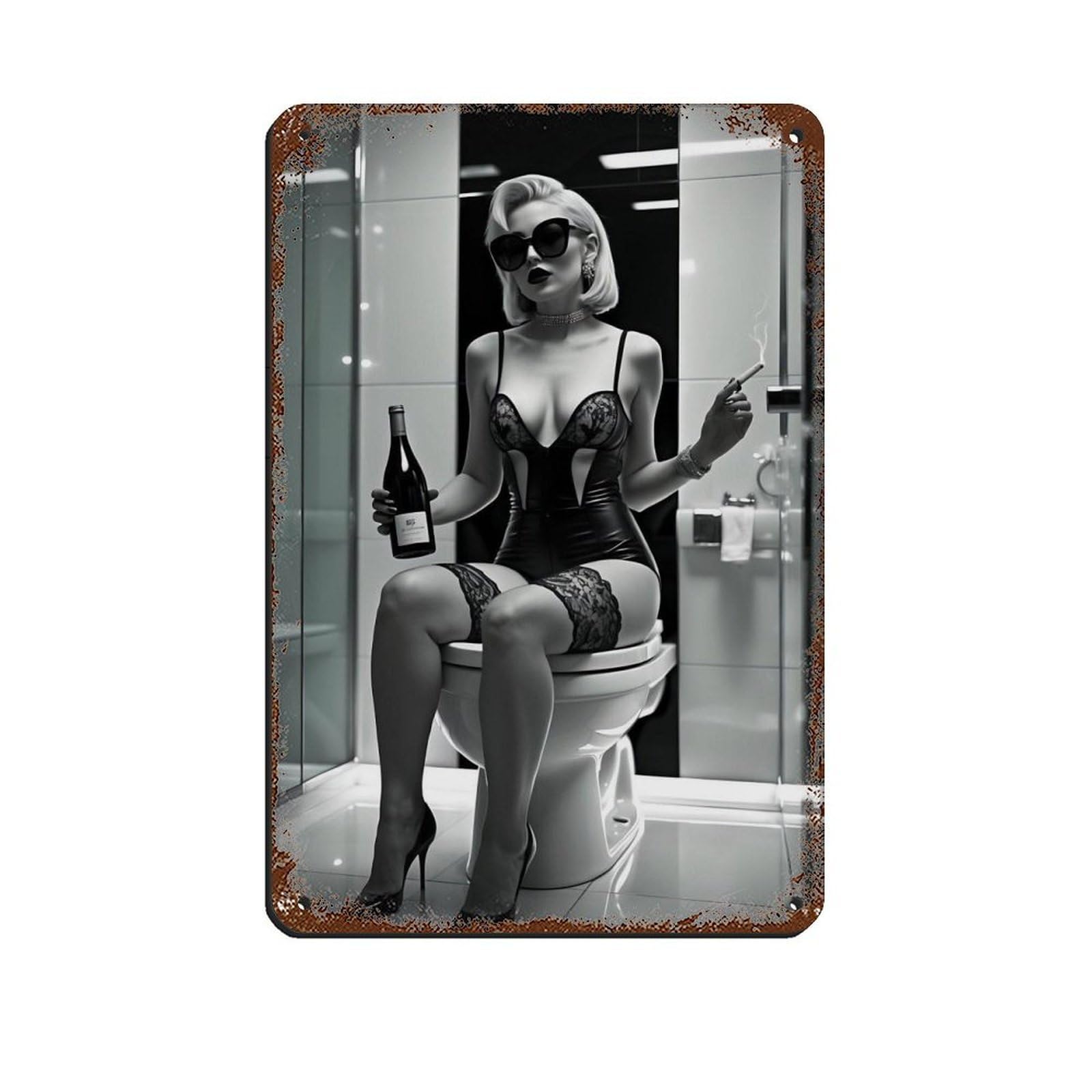 Sexy Glamorous Woman in Black Lingerie Art Tin Sign Vintage Metal Pub Club Cafe Bar Home Wall Art Decoration Poster Retro 8x12inch(20x30cm)