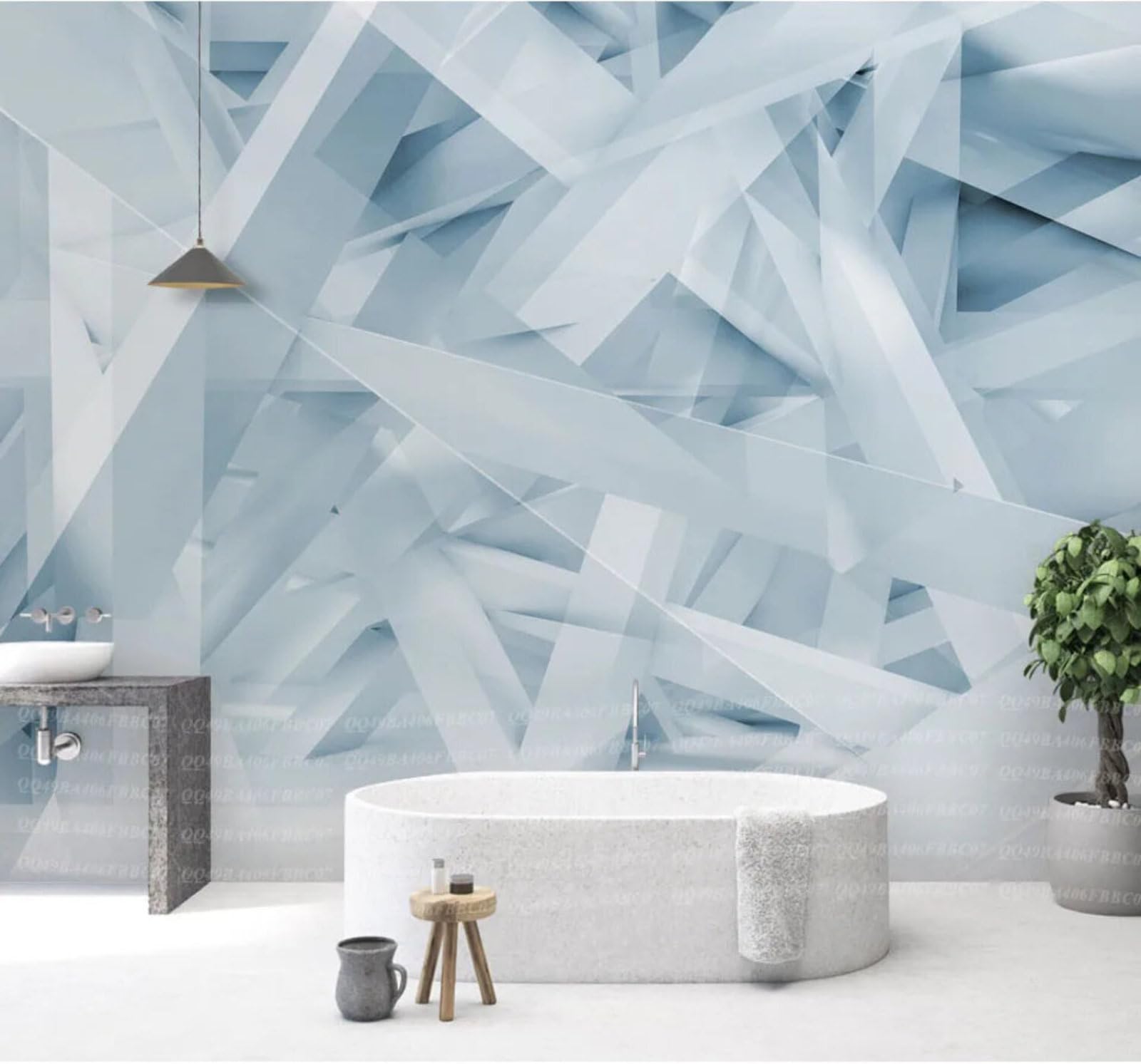 Wallpaper-3D-Xlm 150Cm×105Cm(B×H) Fresh Three Dimensional Blue Geometric Art 3D Wallpaper Easy Install Feature Office Living Room Sofa Bedroom Tv Background Wall Decoration-150Cm×105Cm