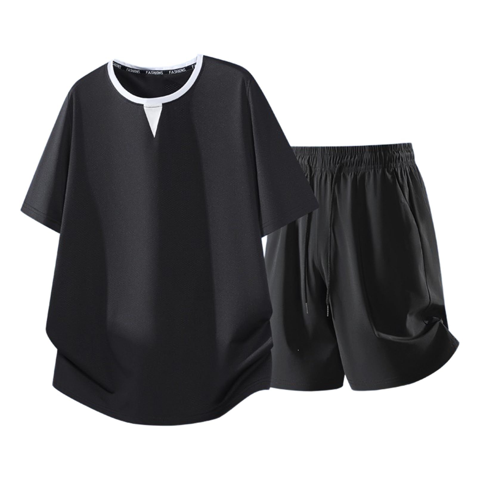 Męski letni lodowy jedwab zestaw z krótkim rękawem luźny szybkoschnący sportowy casual plus size oddychający strój-czerwony-XXL