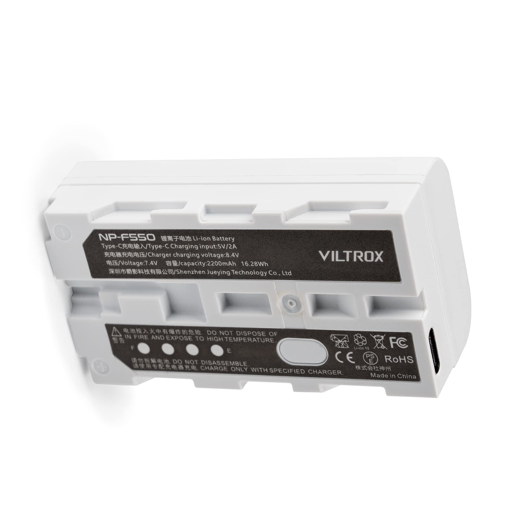 VILTROX NP-F550 Batería Li-on 2200mAh 7.4V con Entrada Type-C para Videocámara/Luces LED/Monitores Compatible con Sony NP-F970 F750 F770 F960 F550 F530 F330 F570