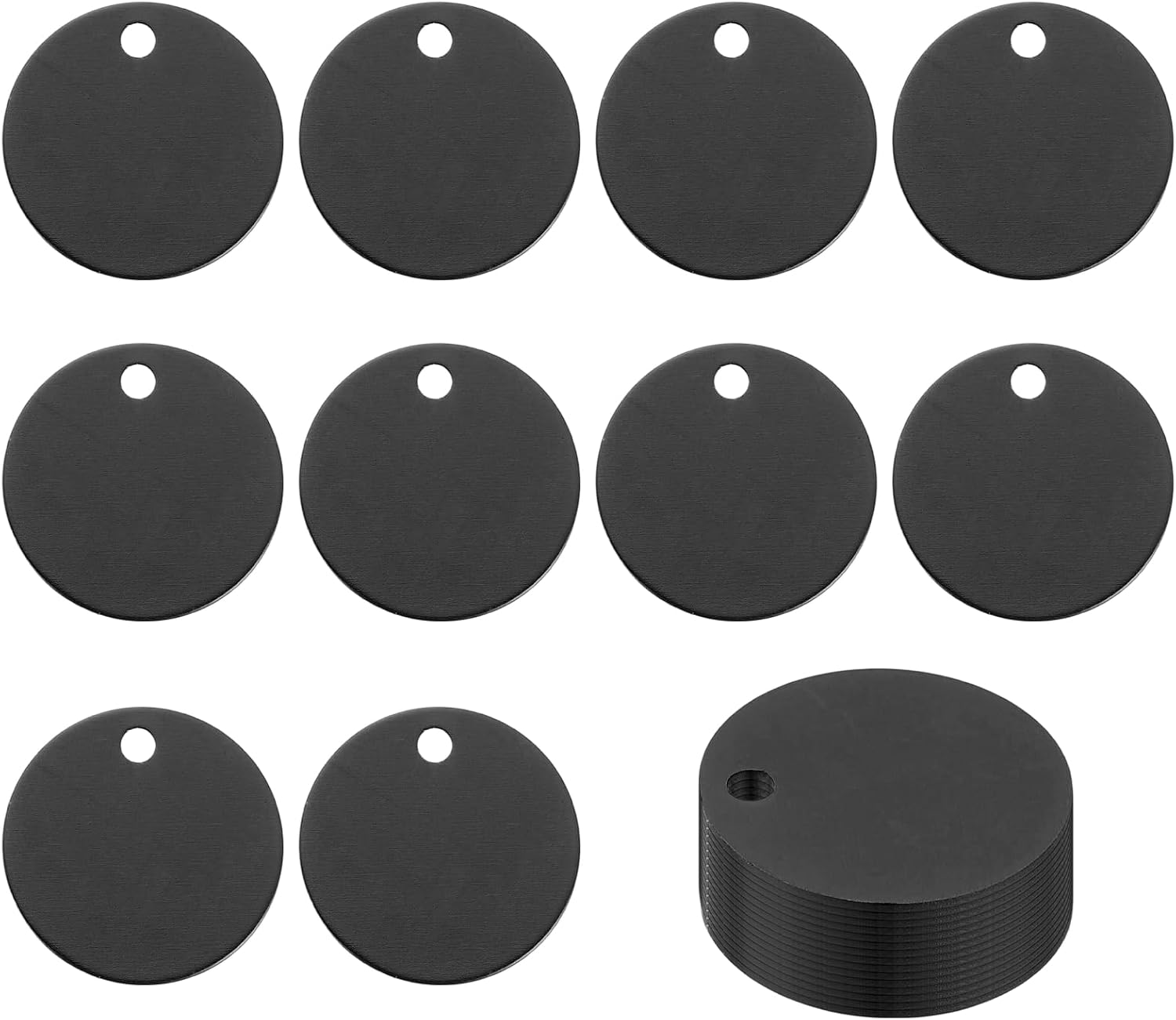 PATIKIL Round Metal Stamping Blanks Tags 1", 25 Pcs Round Anodized Aluminum Blank Laser Engraving Dog ID Name Tag with Hole for Pet Craft DIY Decorative, Black