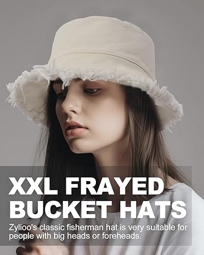 Miniatura 7 de Zylioo Sombreros de pescador deshilachados XS-2XL, sombreros de pescador con borla y correa para la barbilla, sombrero de pesca con flecos de talla