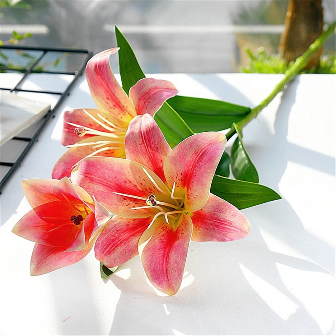 Künstliche Blumen, Frühlingsdekoration, 3D-Gedruckter Lilienzweig für Heim- und Hochzeitsdekoration, künstliche Blumen für den Garten, H-Roze 1, H-Roze 1,H-Roze 1