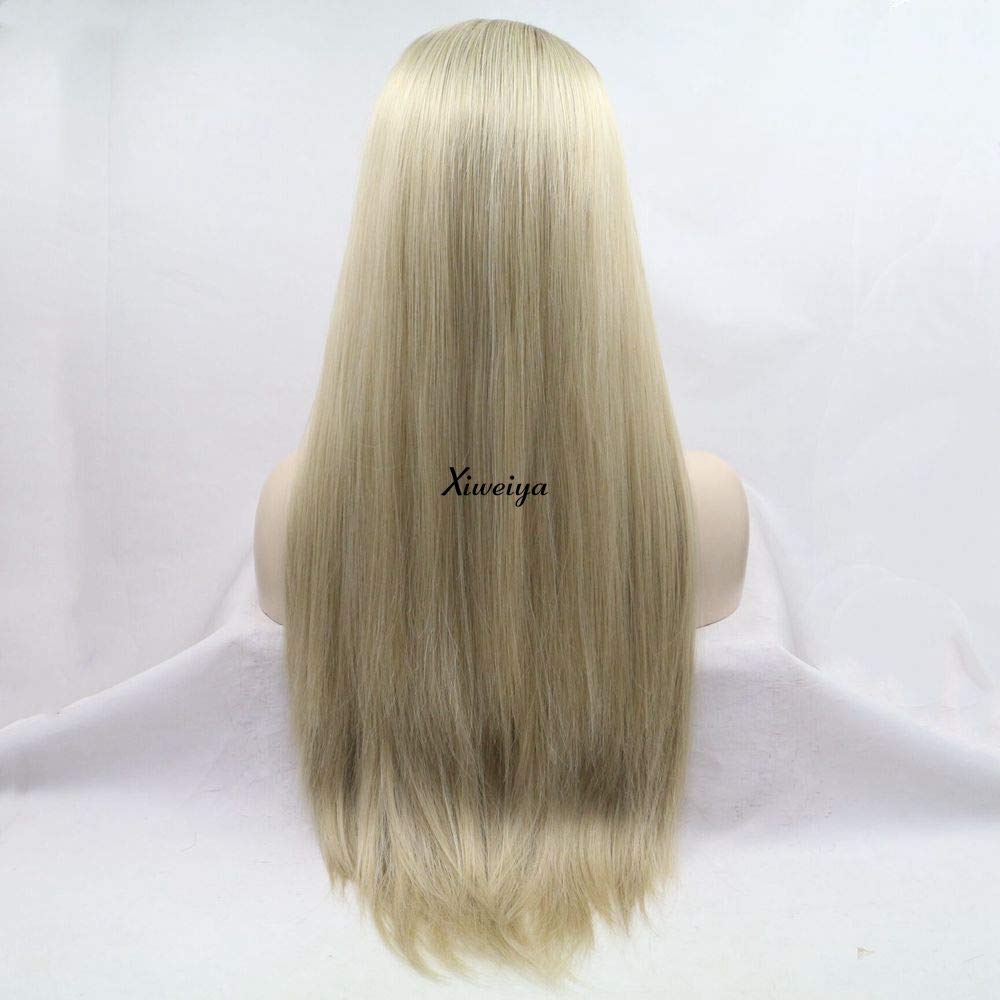Xiweiya Blonde Wigs For Women Long Hair Ombre Brown Blonde Lace Front Wigs Silky Straight Synthetic Wigs Side Part Heat Resistant Full Wigs Natural Hairline 24 inches - Image 3