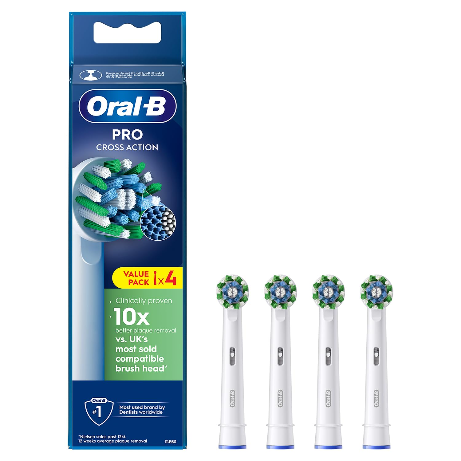 ORIGINAL Cross Action Electric Toothbrush Soft Replacement Brush Heads [10X POWERFUL THAN COMPATIBLE PRODUCTS] For Vitalty,Pro,Smart Series, 4 refills, Deep clean between teeth