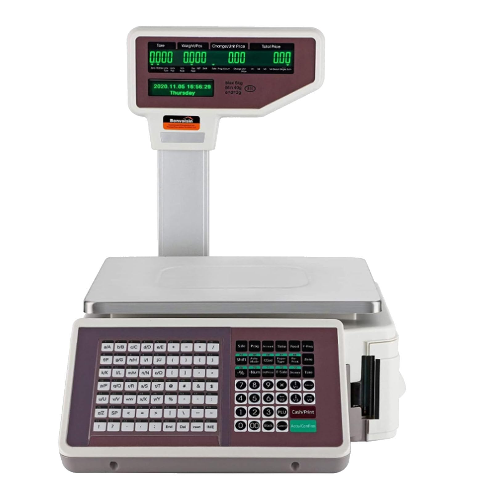 HPTHLY Digital Barcode Label Printing Scale,Thermal Printing Price Computing Scale,Weighing 30kg/66lb,Double-Sided LCD Display