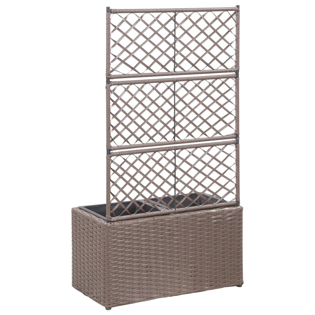 Podniesiona kratownica z 2 wyjmowanymi doniczkami 58 x 30 x 107 cm Polyrattan Brązowy do pnących roślin ogrodowych donica ogrodowa dekoracyjna na zewnątrz to podniesione łóżko