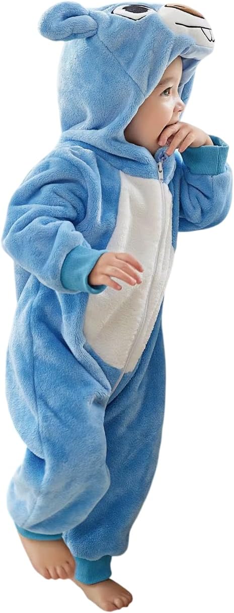 EverModo Unisex Baby Romper Kids Toddlers Cute Warm Animal Long Sleeves dress Zip Thickened Fleece Hooded Romper Onesie Fancy Dress