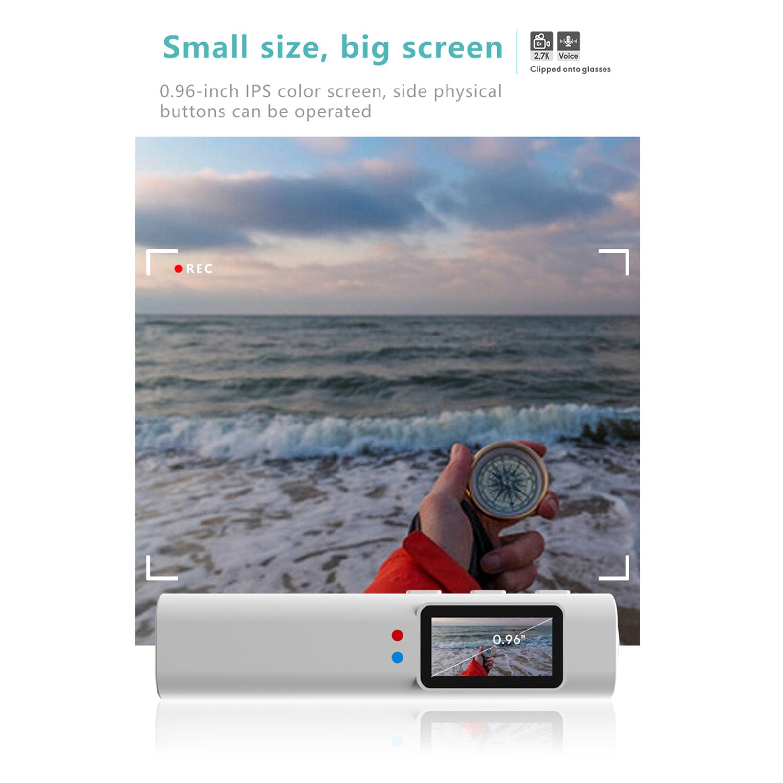 Topiky Occhiali Sportivi con Telecamera WiFi, HD 2.7K 30fps, Grandangolo 110°, Display da 0,96 Pollici, Registrazione FPV con Controllo Tramite App, Ideali per Lavoro, Passeggiate (WHITE)