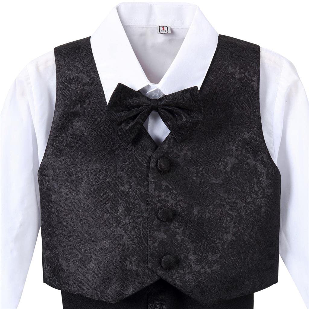 Lito Angels Smoking Completo Elegante per Bimbo Bambino, Set 5 Pezzi (Giacca, Gilet, Camicia, Papillon e Pantaloni) Nero Bianco Avorio 96 92 98 104