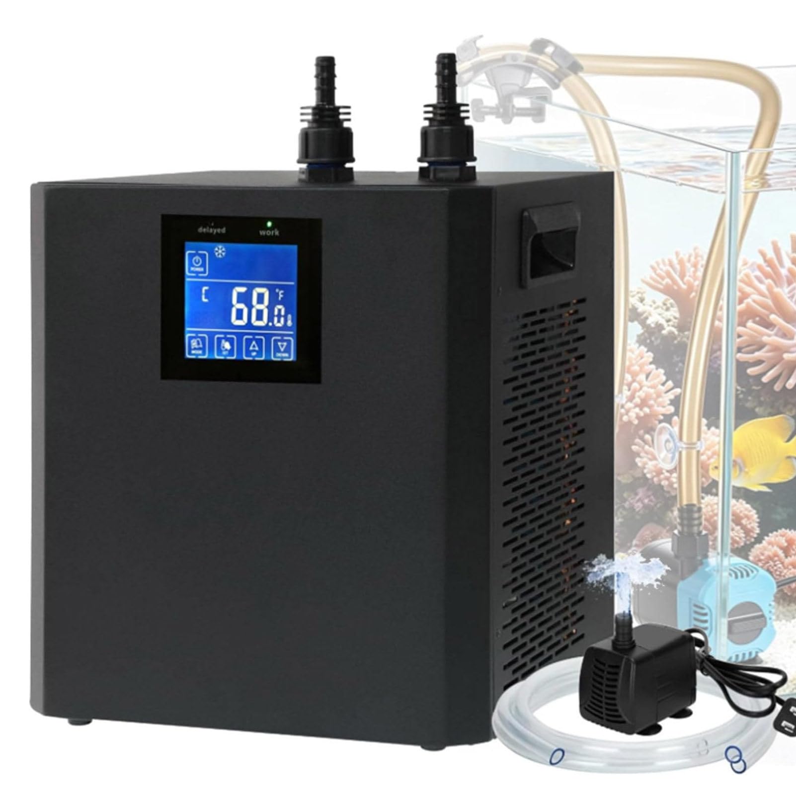 Hydravex Aquarium Chiller 79 Gal, 1/3 HP Water Chiller Machine, Hydroponic Cooling System, Fish Tank Chiller with Upgraded LED Display, for Axolotl Jellyfish, with Pipe, Water Pump, Remote Control