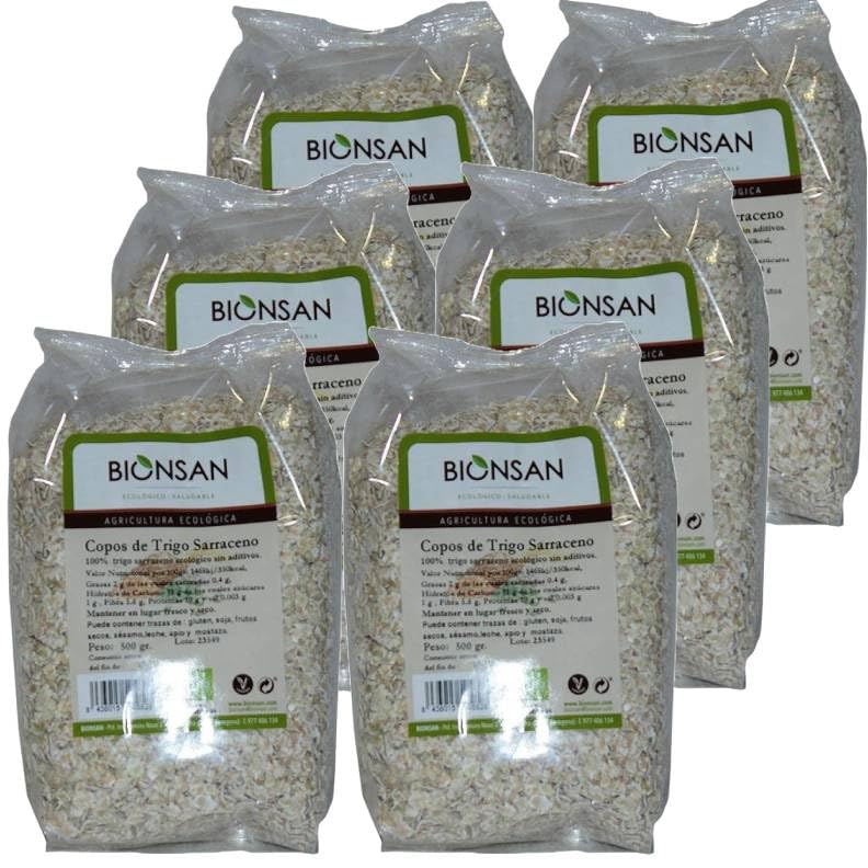 Pack 6x Copos de Trigo Sarraceno Bio 500g | Cereal Ecológico | Fuente de Fibra y Proteína | Desayuno Saludable
