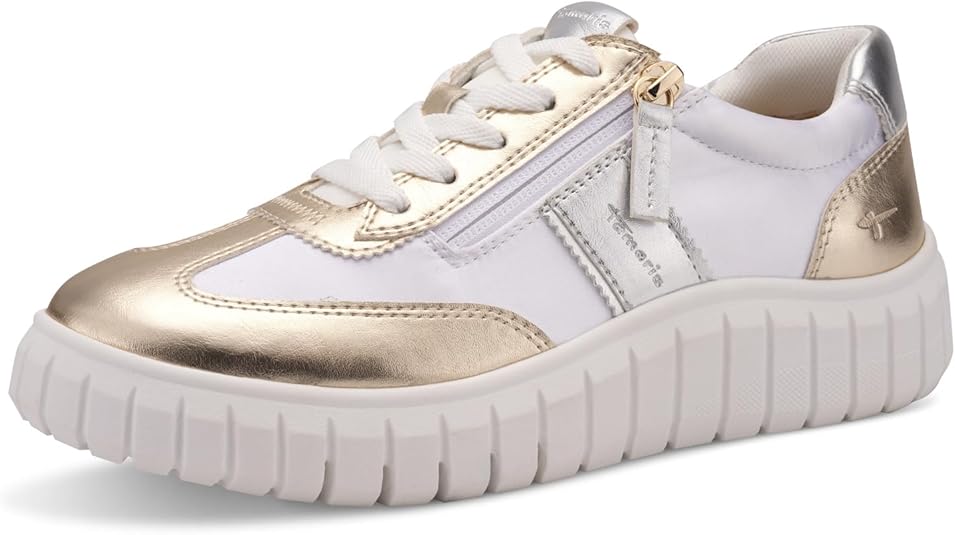 Tamaris Comfort damessneakers plat van leer met veters, beige roze, 38 EU