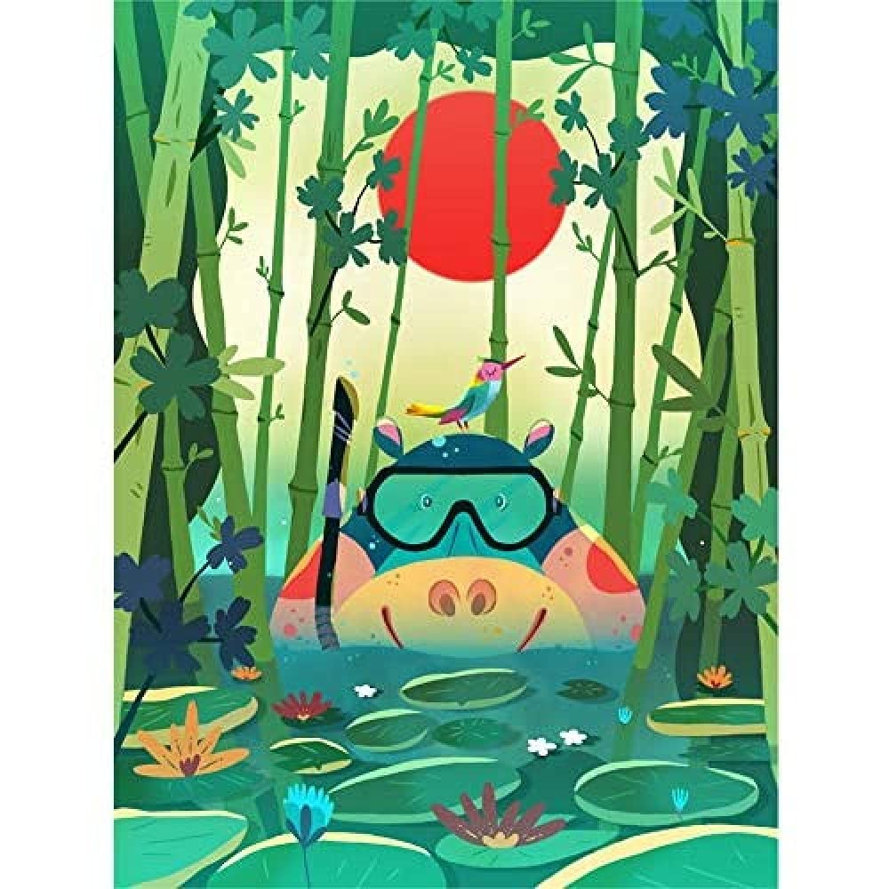 Wee Blue Coo Jungle Animals Hippo Canvas Wall Art Print