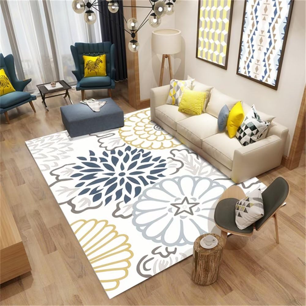 Tapis canapé gris floral 100x200cm grand tapis salon et chambre ado moderne
