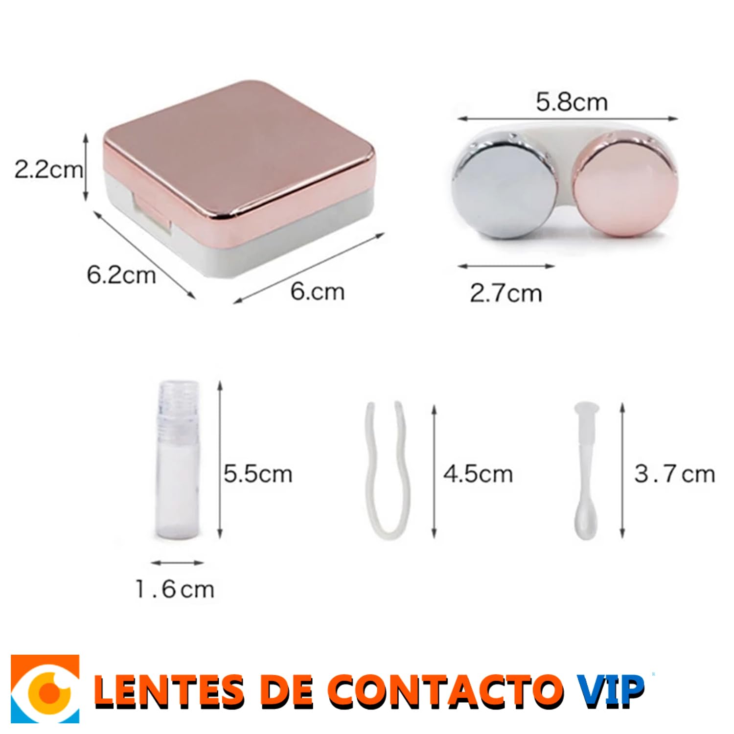 Estuche para Lentes de Contacto Color Brillante Set de Viaje con Espejo, portalentillas, Pinza, aplicador y Mini Botella portalíquido (Plateado)