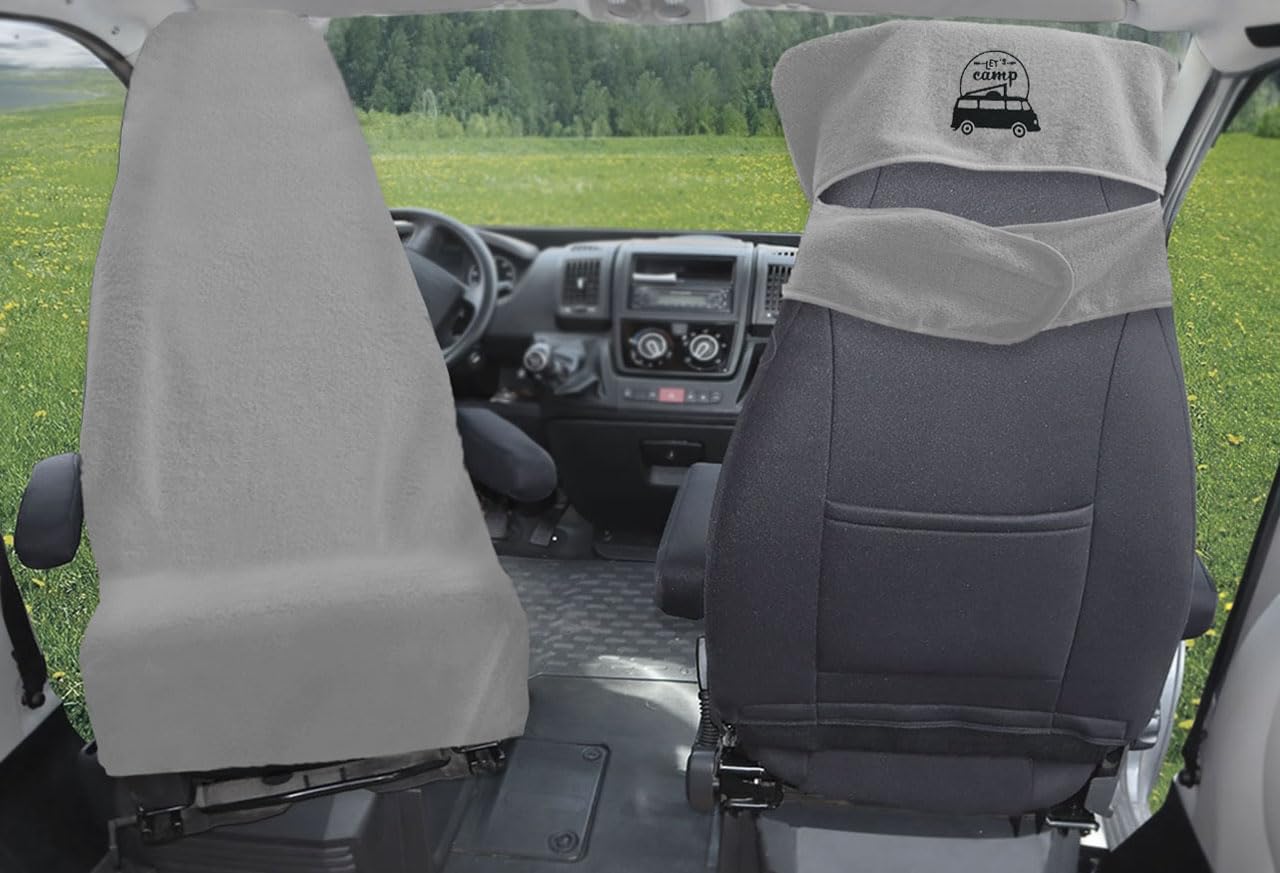 Castejo Schonbezug mit Stickung Let's Camp zum Schutz der Sitze im Wohnmobil & Auto (Silber/Lets Camp)