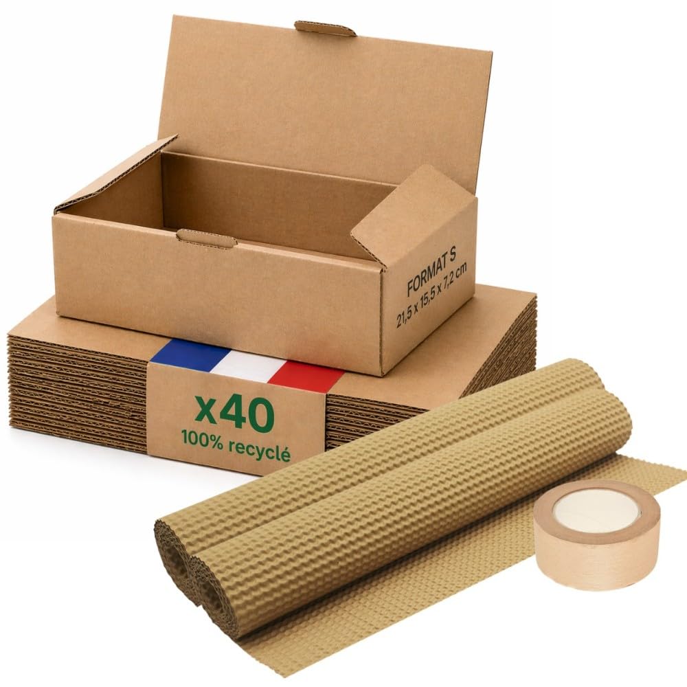 Opakowanie kartonowe S - zestaw 40 + ochrona papieru + klej papierowy - 21,5x15,5x7 cm - Wzmocnione - w 100% nadaje się do recyklingu - biżuteria, kubek, świece - Life Pack