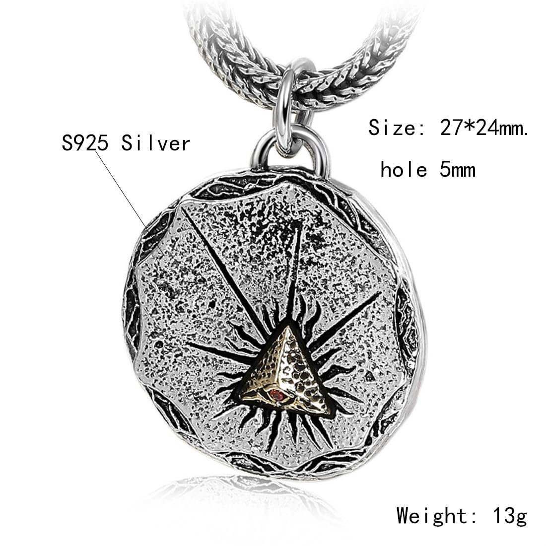 S925 Srebrny Naszyjnik Oko Boga Wisiorek, MęSki Wisiorek Oko Boga W Stylu Vintage,Silver,Single Pendant