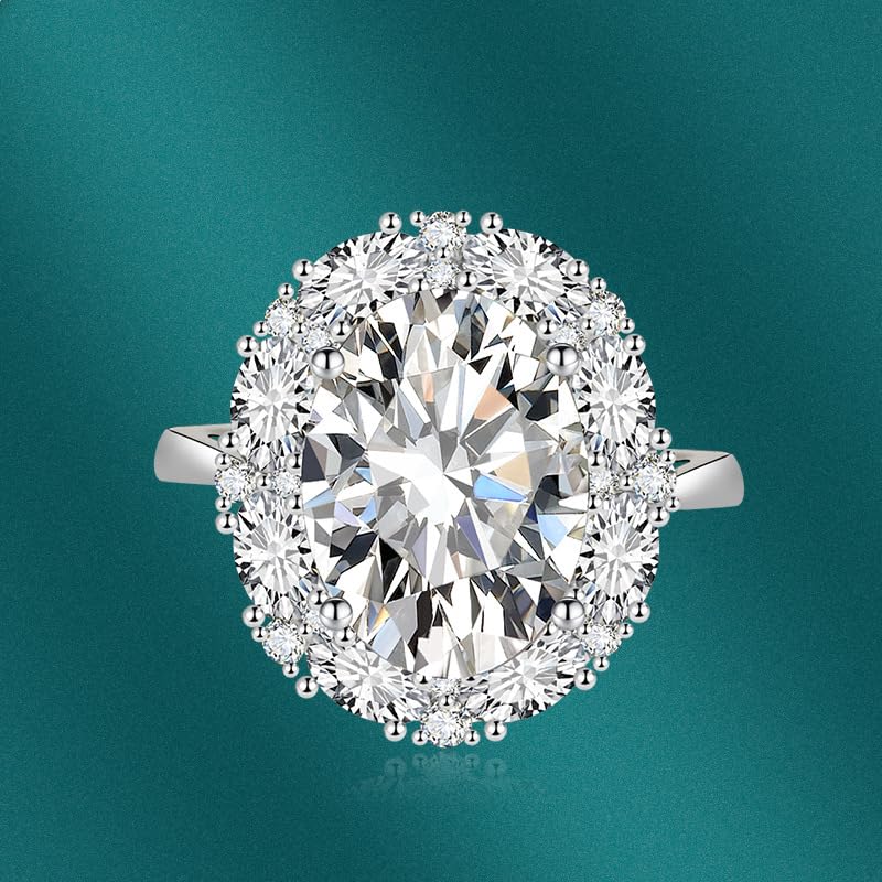 FLYYQMIAO Oval Gemstone Cut Birthstone Sapphire Halo Engagement Rings for Women Anniversary 925 Sterling Silver Crystal Cubic Zirconia CZ Wedding Band Promise Adjustable Open Rings for Her（White）3