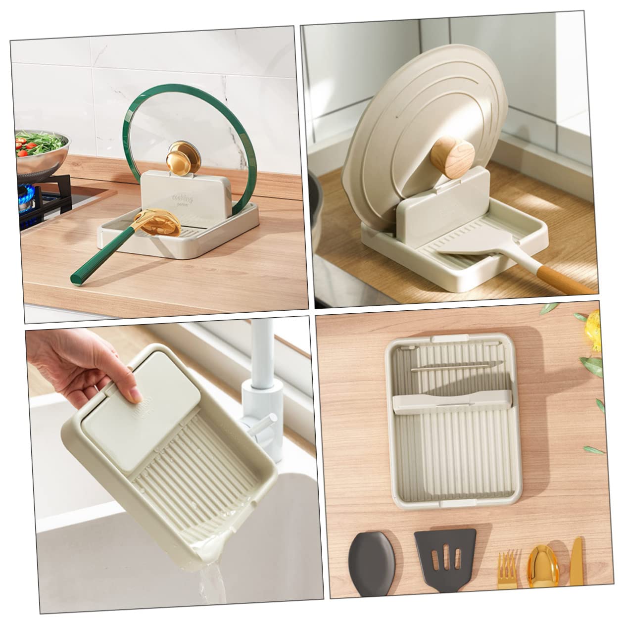 MUCKLILY Folding Pot Lid Holder Organizer for Kitchen Countertop Household Lid Rack Space Saving Utensil Rest for Spoons and Cookware Kitchen Essential