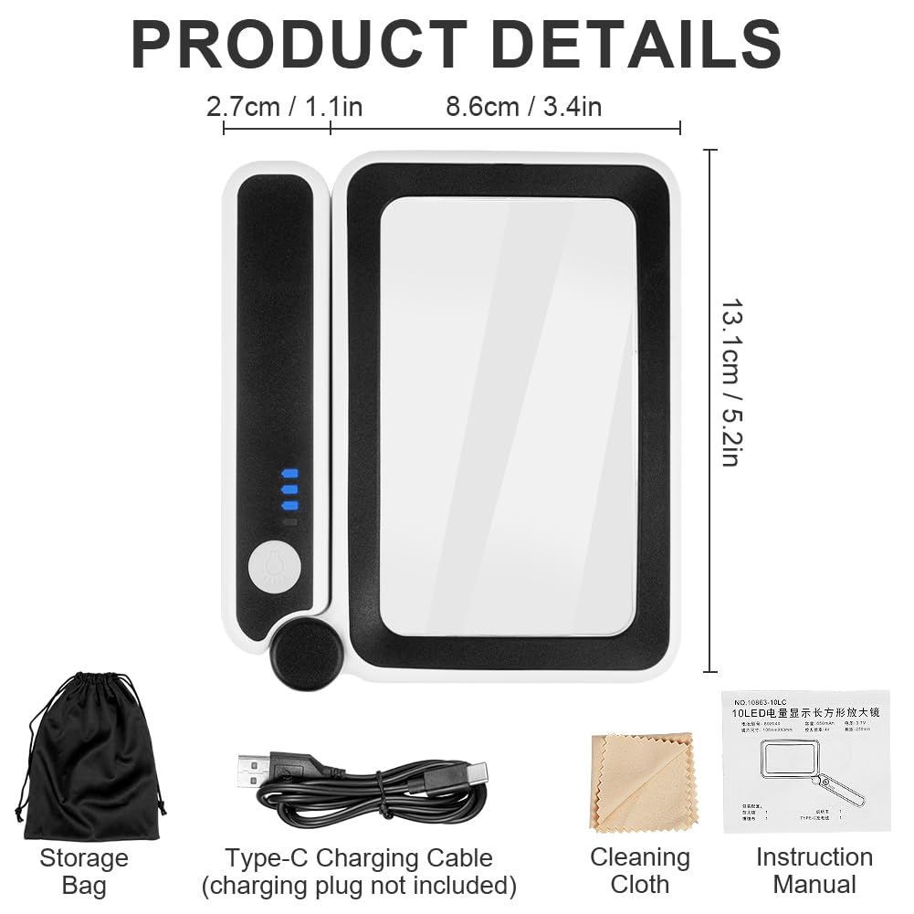 Vicloon Magnifying Glass with Light, 4X Reading Magnifier, Large Foldable Handheld with 10 LEDS and 3 Dimming Modes - Image 2