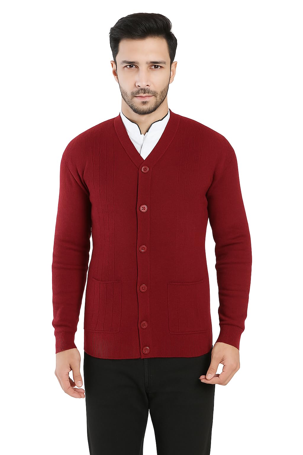 Men's Front-Open Woolen Cardigan Jacket – Full Sleeve Solid Color Sweater/Waistcoat with Pockets and Buttons-picture-21