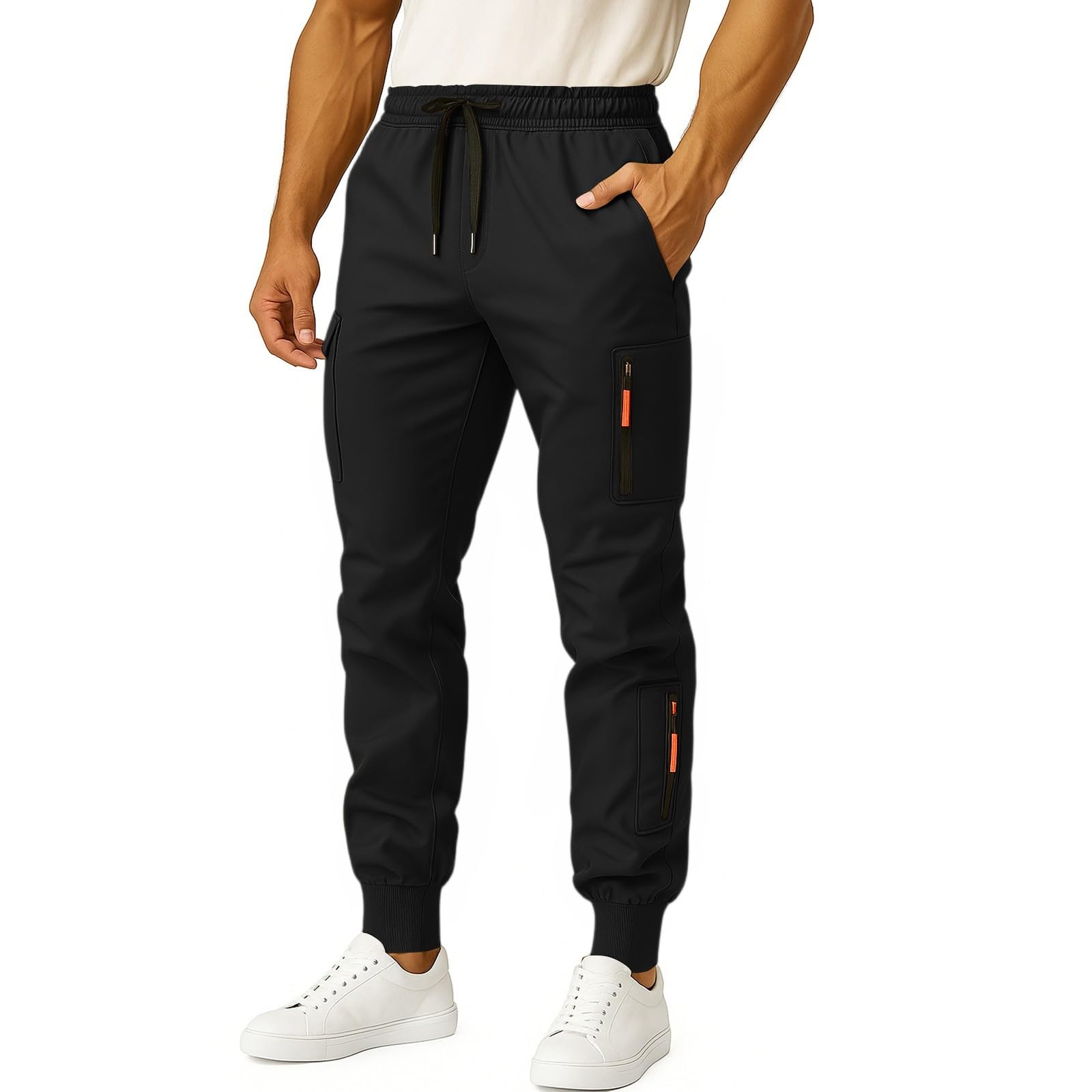 Baggy Sweatpants Men Drawstring Waist Fleece Golf Cargo Joggers with Pockets Lightweight Cotton Cargo Sweatpants