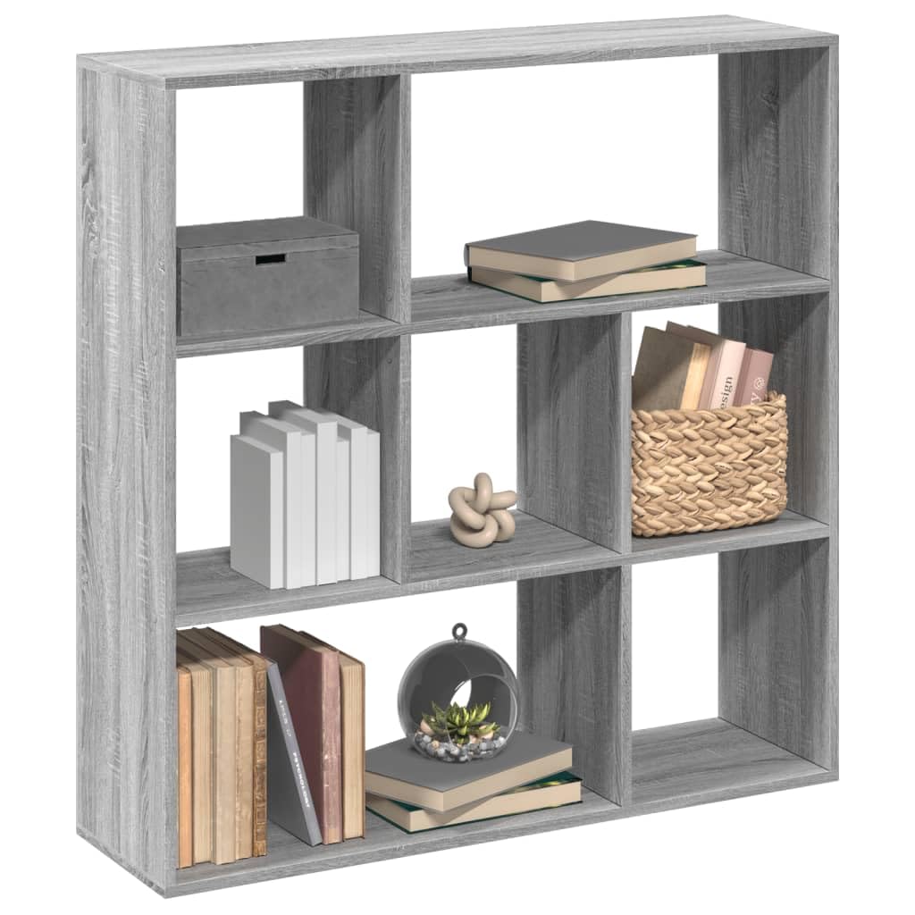 Regał na książki Sonoma, szary, 102 x 29 x 103,5 cm, materiał drewnopochodny, 7 przegródek, uniwersalny organizer Cube Storage do salonu, biura