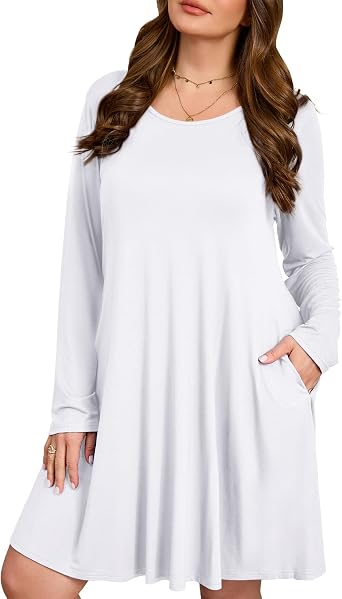 JollieLovin Women Plus Size Long Sleeve Casual Tshirt Dress with Pockets
