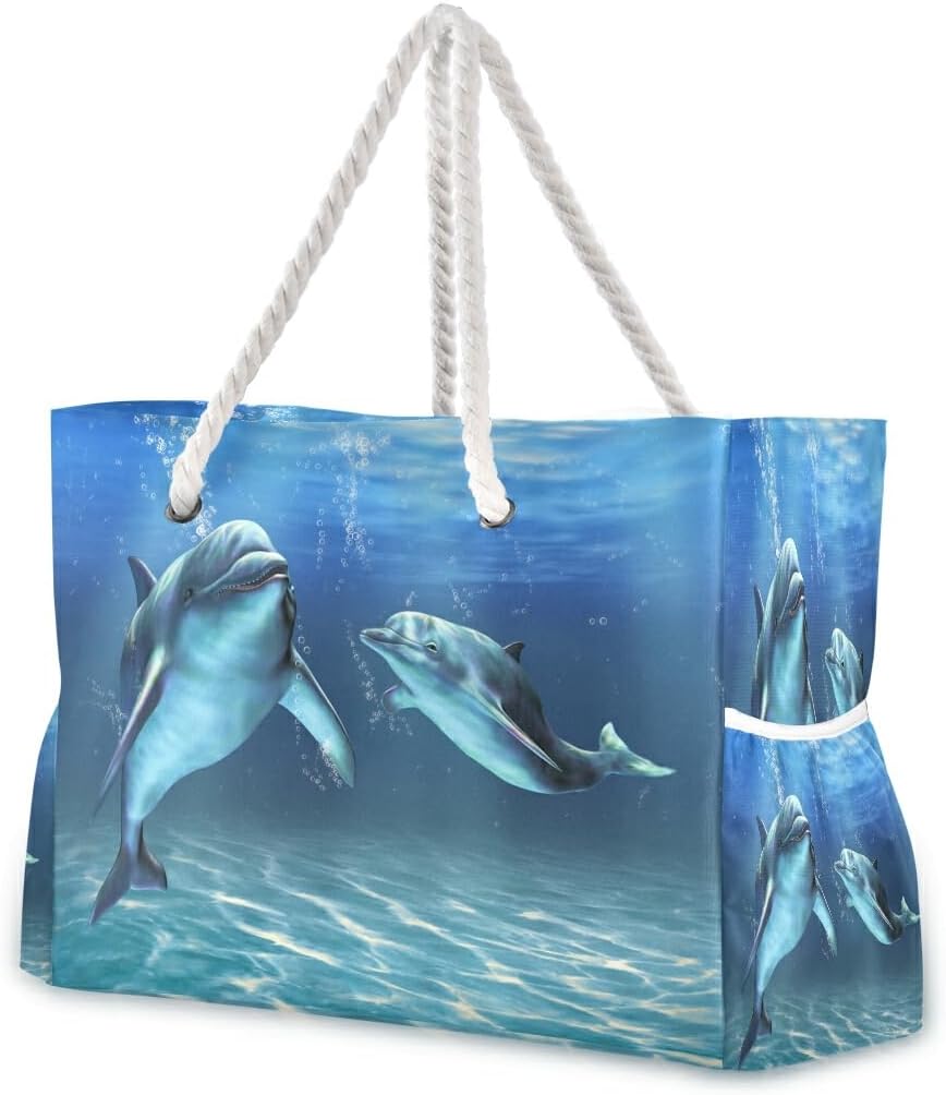 Bolaz Beach Bag Dolphins Tote Travel Bag luggage bag Grocery Shopping Bag Carry Bag