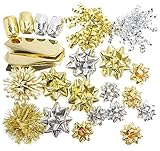 CT CRAFT LLC Gift Bows 22 PCS Set Multi Colored Assorted - Bow x 18 pcs + Kegg Roll x 4 pcs - Silver/Gold, Holiday Christmas Birthday Party Wrapping