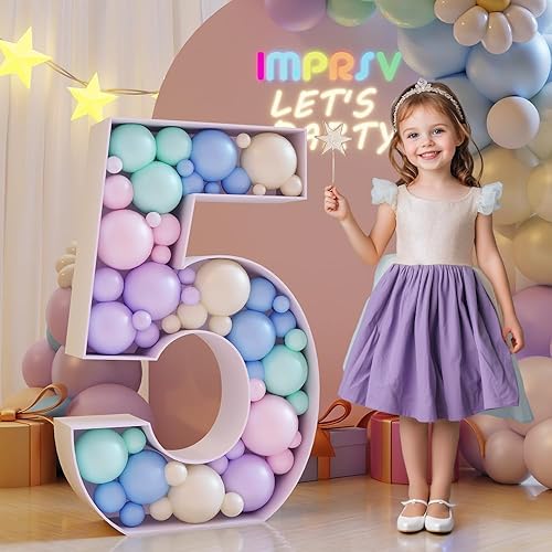 imprsv Números de mosaico de 3 pies para globos, marco de números de mosaico de globos, número de marquesina, decoraciones de cumpleaños 5, 15, 25,