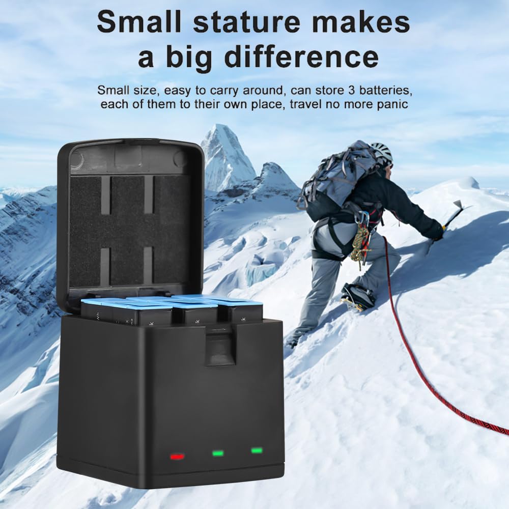 Andoer Batería de 3 Piezas de 1800 mAh + Cargador de batería de 3 Ranuras con Puerto USB Compatible con GoPro Hero 12/11/10/9