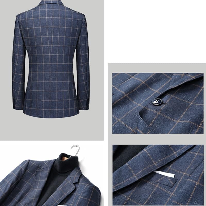 Mens Blue Plaid One Button Casual Sport Coats Suit Jacket with Pockets, Pocket Square3