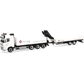 Herpa Truck Model Volvo FH GL 2020 Flatbed Truck 4 Axles with Lowbed Tandean Trailer 2 Axle Schachinger Austria Miniature in Scale 187 Collectible Made in Germany Plastic