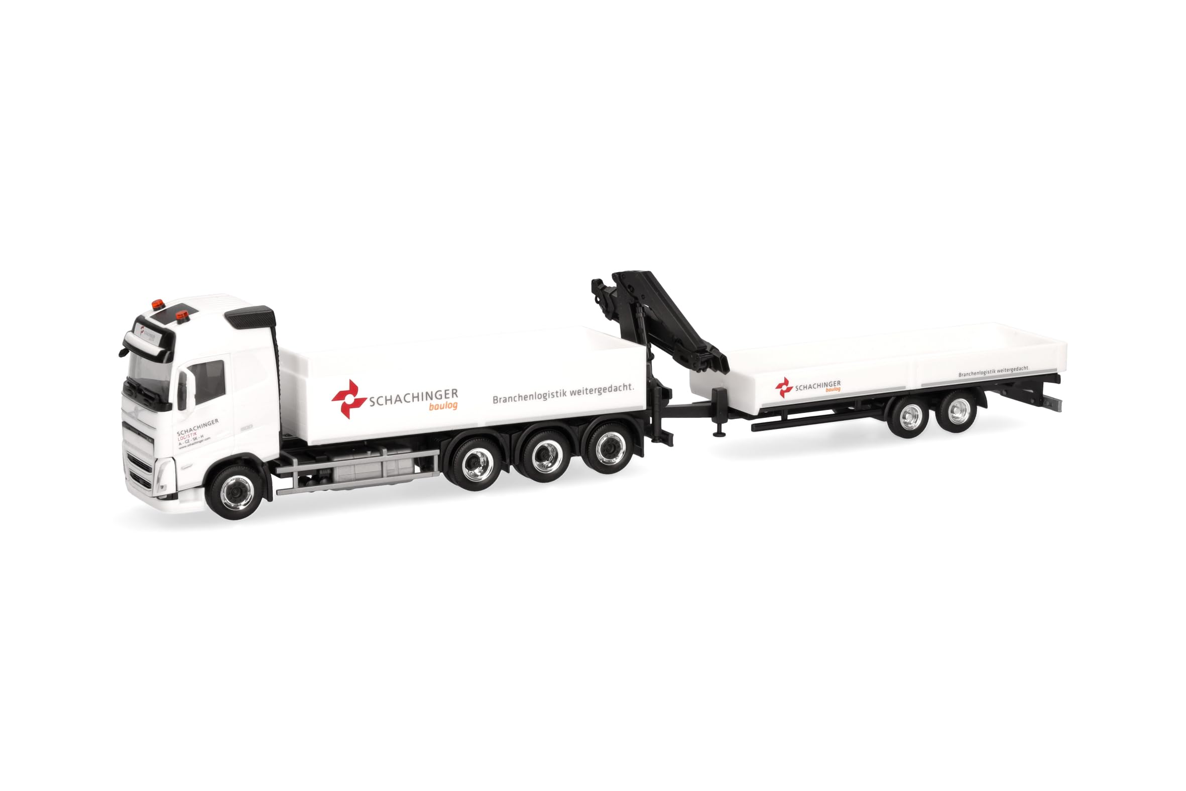 Herpa camion modello Volvo FH GL 2020 camion con pianale a 4 assi con rimorchio ribassato a 2 assi "Schachinger" (Austria), miniatura in scala 1:87, da collezione, Made in Germany, plastica
