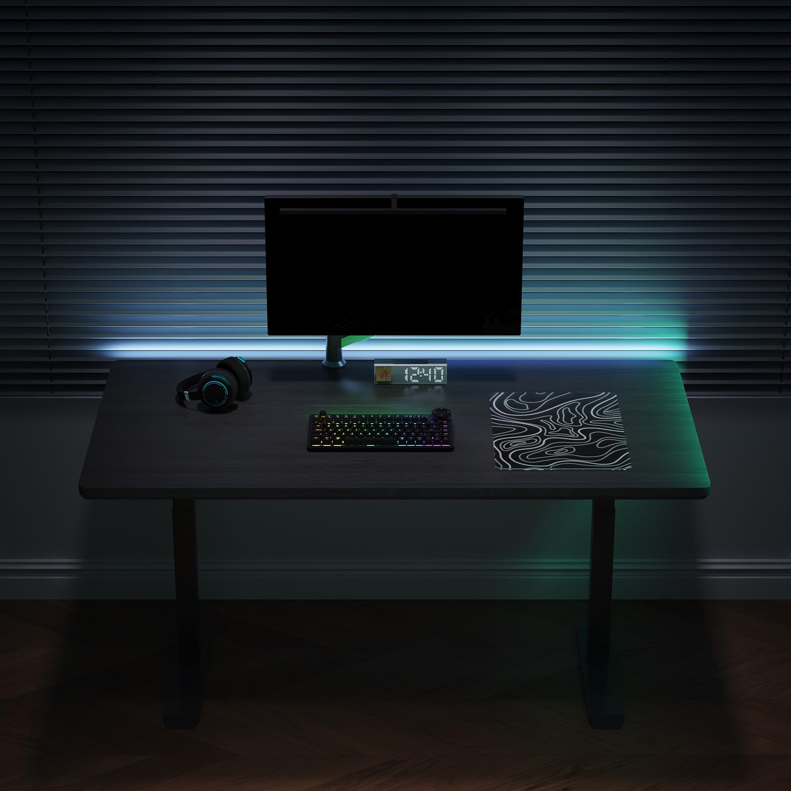 DAWNTREES Tappetino per mouse da gioco in vetro, tracciamento preciso e veloce, in vetro temperato, base in gomma antiscivolo, tappetino XL per gamer, ufficio e casa, topografico nero