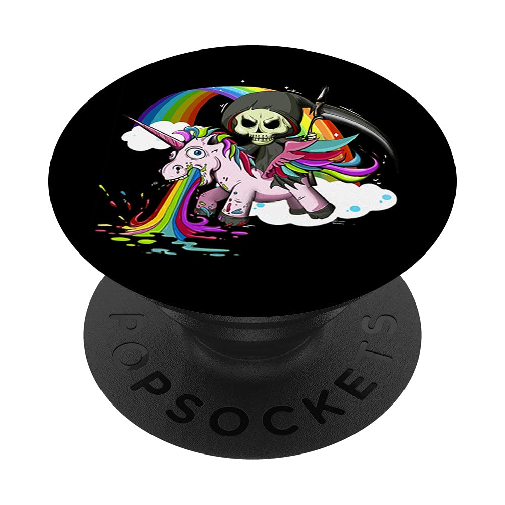 Cute Kawaii Grim Reaper Rides A Unicorn Rainbow Death Metal PopSockets PopGrip: Swappable Grip For Phones & Tablets