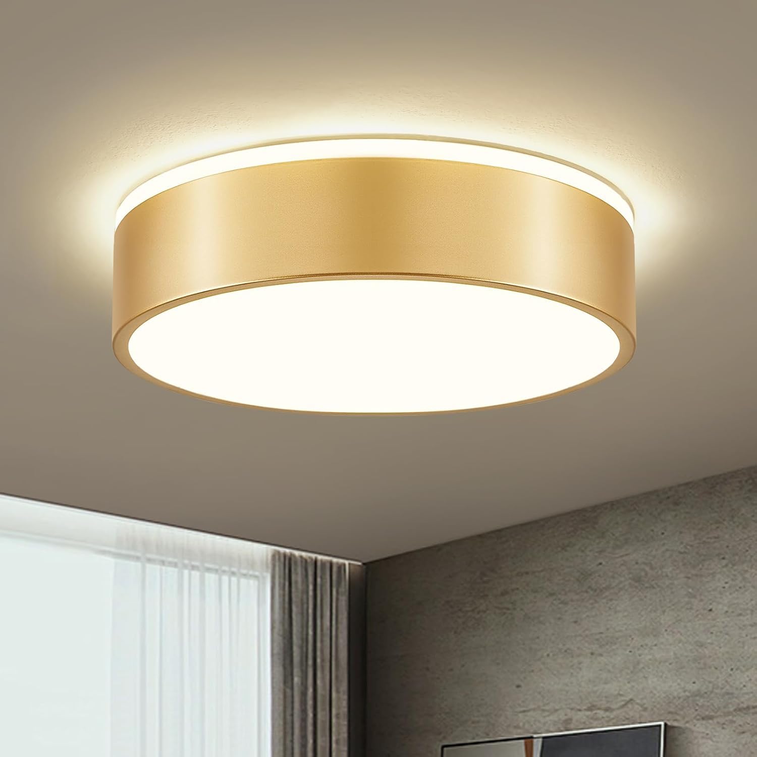 Lampara Techo,Plafon LED Techo Oro,30cm Plafón LED Techo Metal para Dormitorio,Sala de Estar,Comedor,Cocina,Pasillo 4000K 24W
