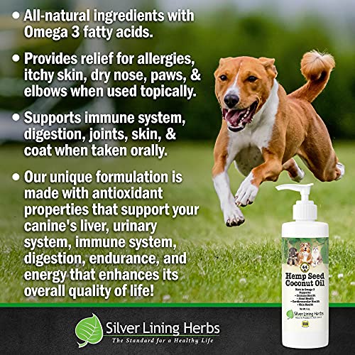 Silver Lining Herbs Coconut Oil for Dogs with Hemp Seed Oil | 8oz Bottle | Anti Itch & Hot Spot Treatment For Dogs Skin & Coat | Allergy Aid | Supports Immune System, Joints, & Digestion | Made in USA - Image 3