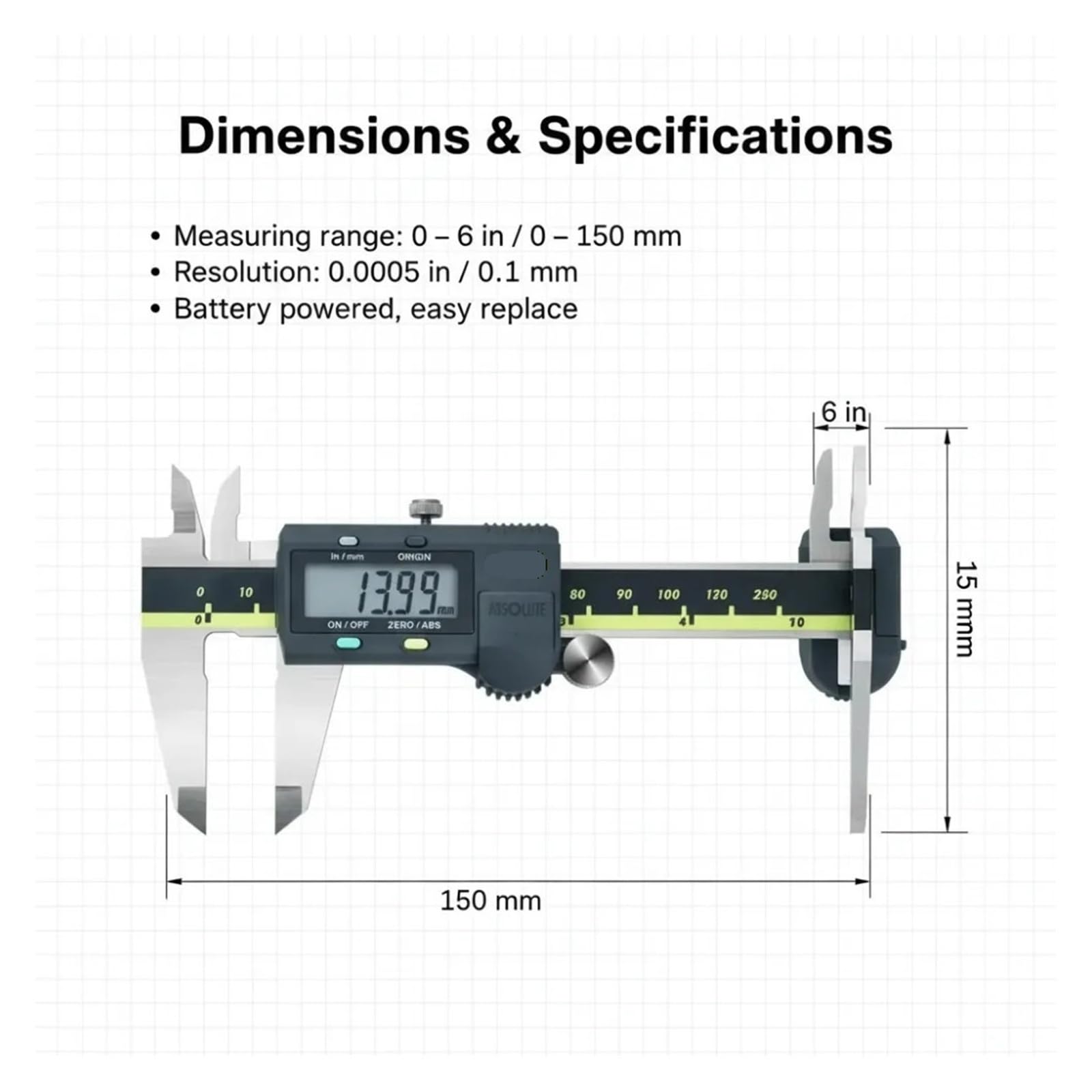 Digitaler Messschieberbereich 0–150/200/300 mm. 0,01 mm Edelstahl