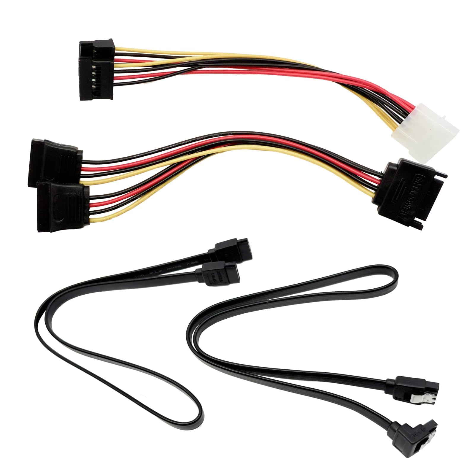 Umfassendes Daten- und Stromkabel Kit für SATA III – mit geraden & 90° Kabeln, Power-Splitter und Molex-Adapter, ideal für SSD/HDD, schwarz