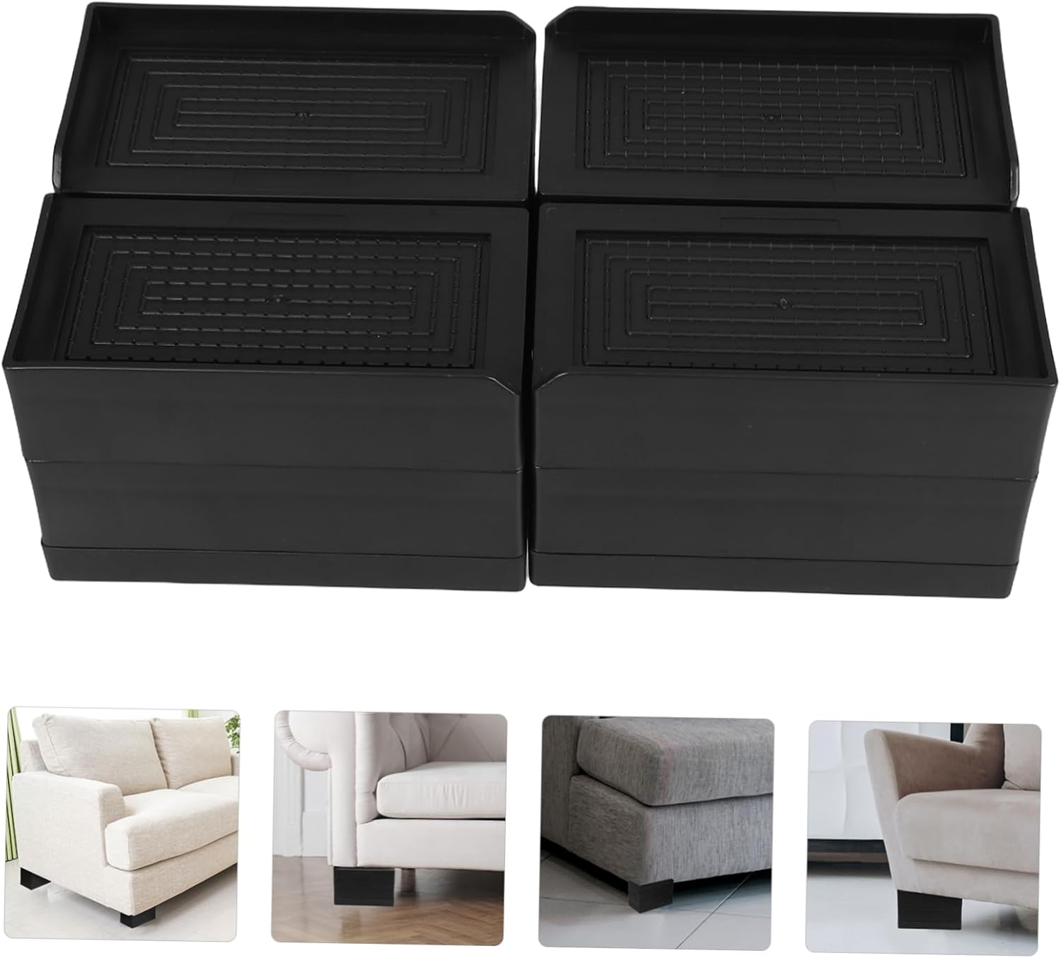 BESTOYARD 4pcs Heavy Duty Bed Risers Stackable Furniture Lifts for Elevating Sofas Desks Appliances Height Boosters for Enhanced Storage