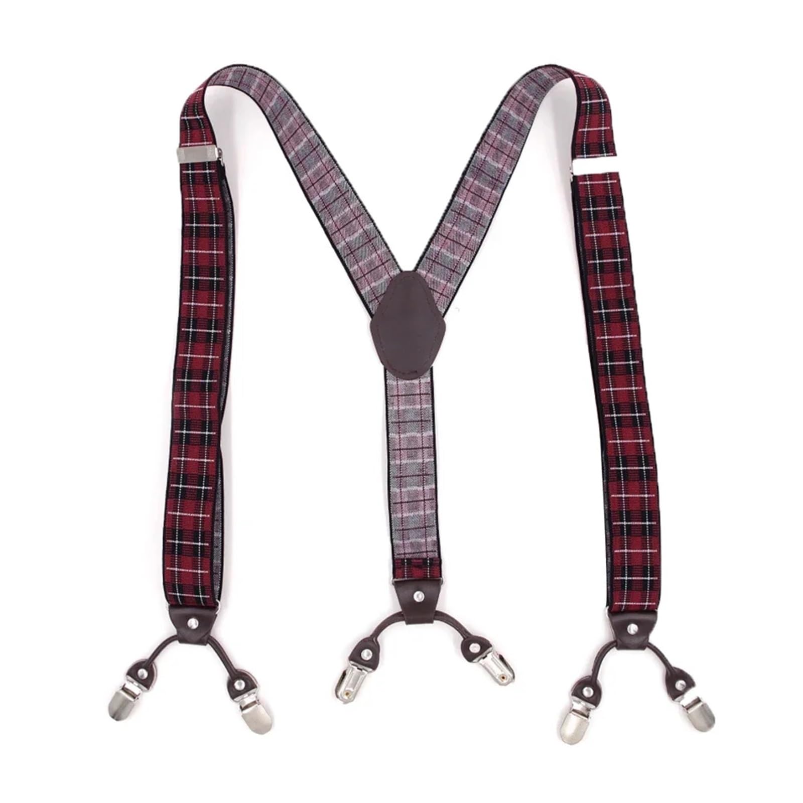 Bretelles for homme, bretelles de pantalon à carreaux, 6 clips, jacquard, for affaires, formelles, sangles en cuir élastiques pour le Travail et le Quotidien