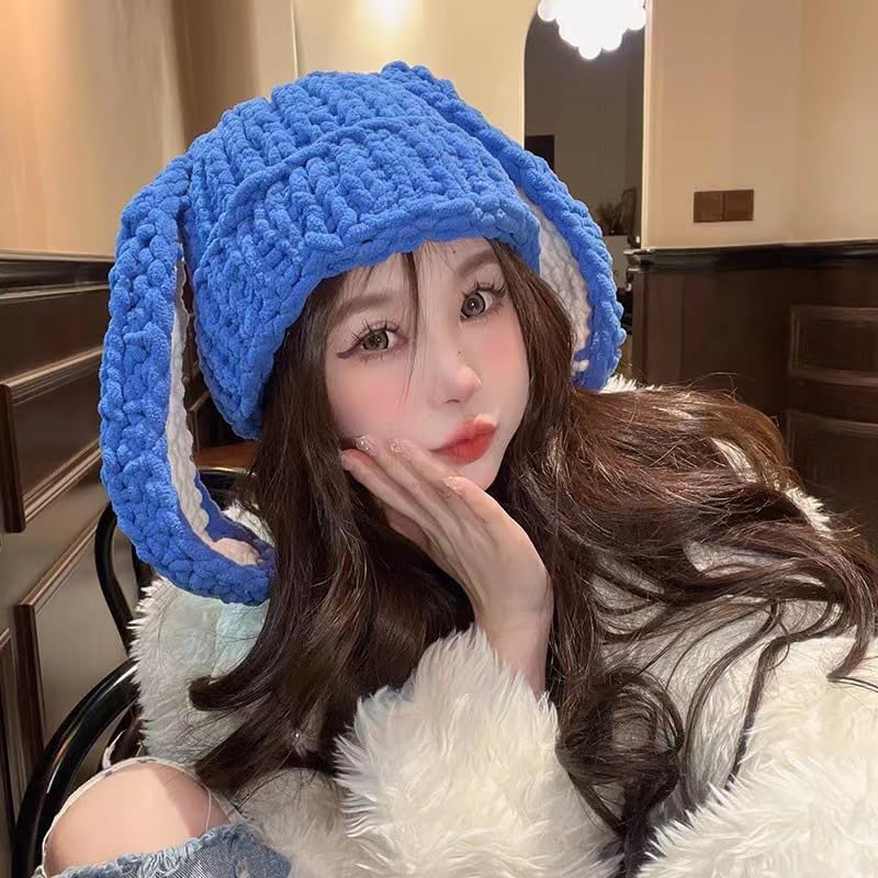 Cute Bunny Ears Beanie Hats Knit Winter Hat Chunky Skull Cap Y2k Beanies Hats Crochet Rabbit Ears Winter Cap Slouchy Beanie - Image 4