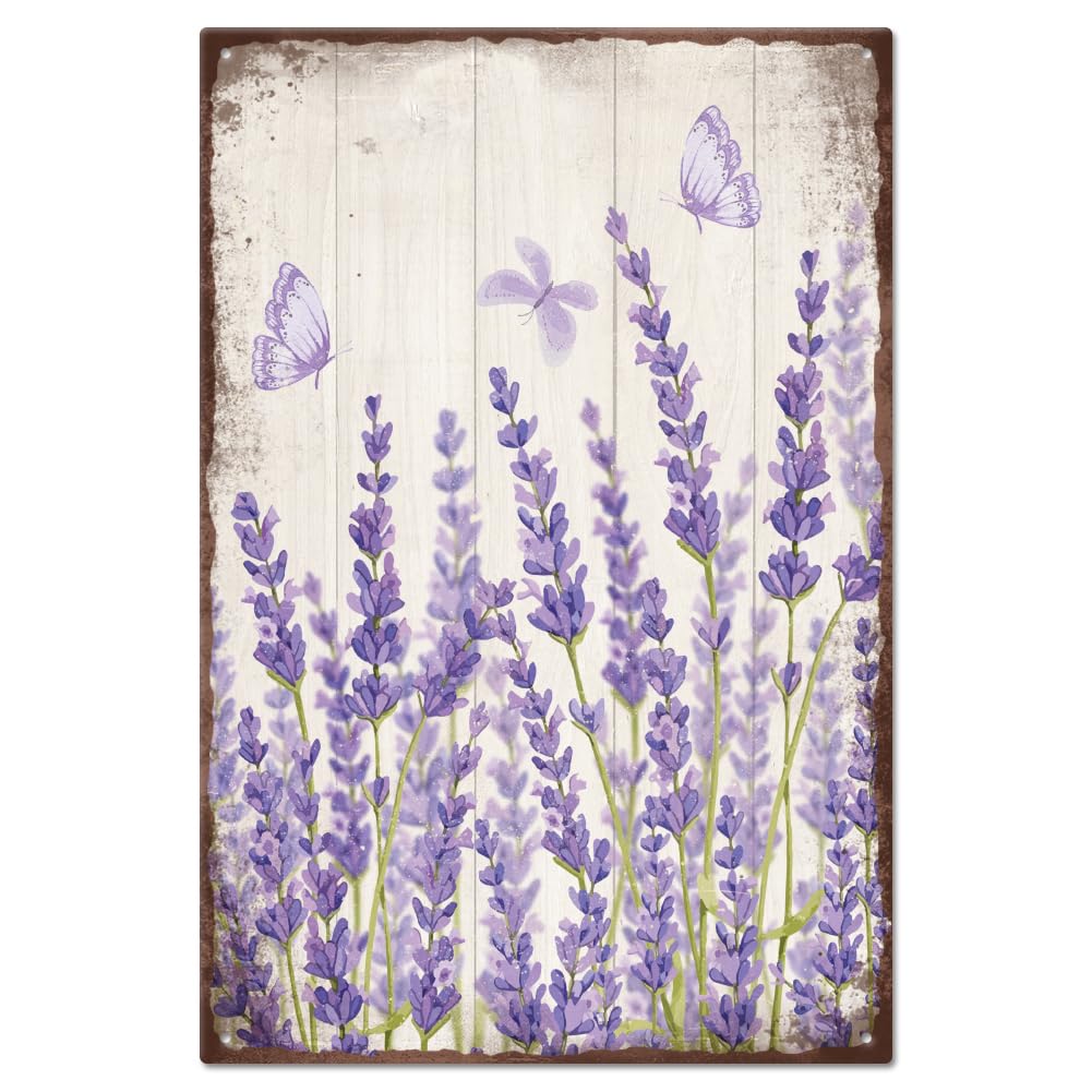 Peiyeety A002 Metal Tin Sign Lavender Vintage Retro Wall Art, Durable Weatherproof Plaque With Pre-Drilled Holes, For Home, Bar, Cafe, Garage Decor, 12X16 Inch