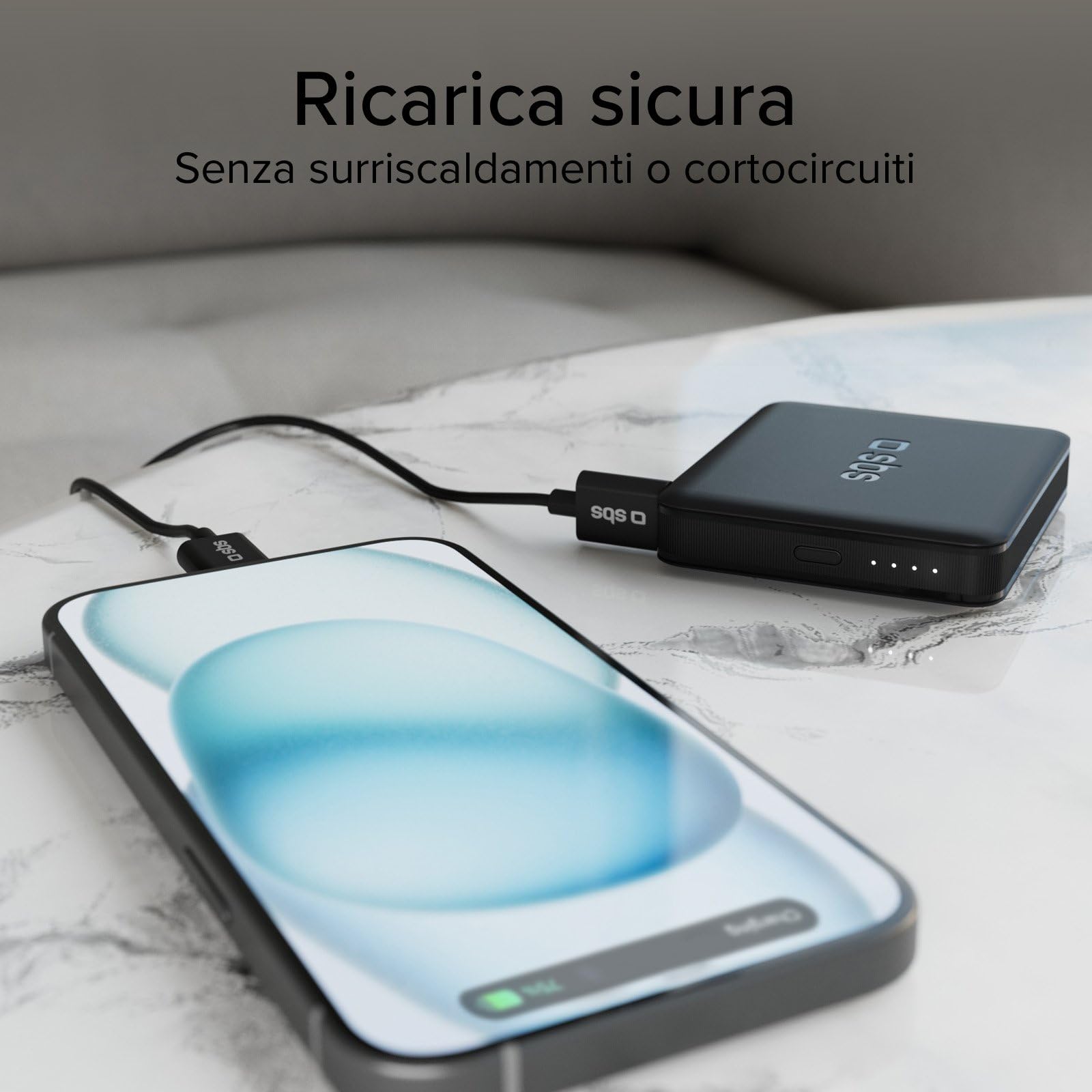 SBS NanoTube PowerBank HD 5000mAh 10W Power Bank Ricarica Rapida USB-C Caricabatterie Portatile Nero